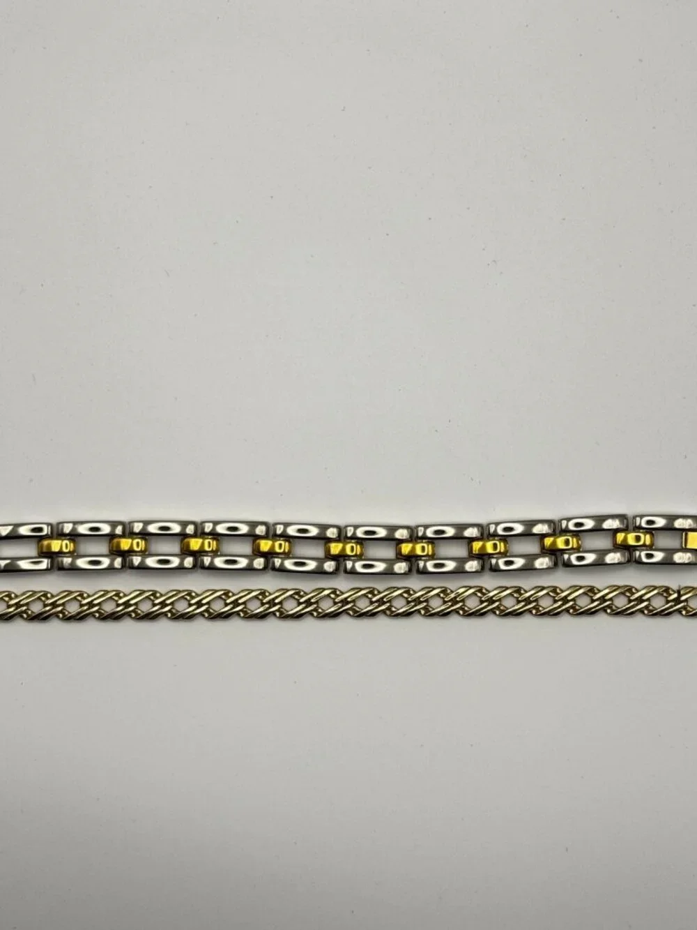 Bracelet Lot Of 2 Double Curb Link + Stainless Steel Gold Tone Mixed Metal Set
